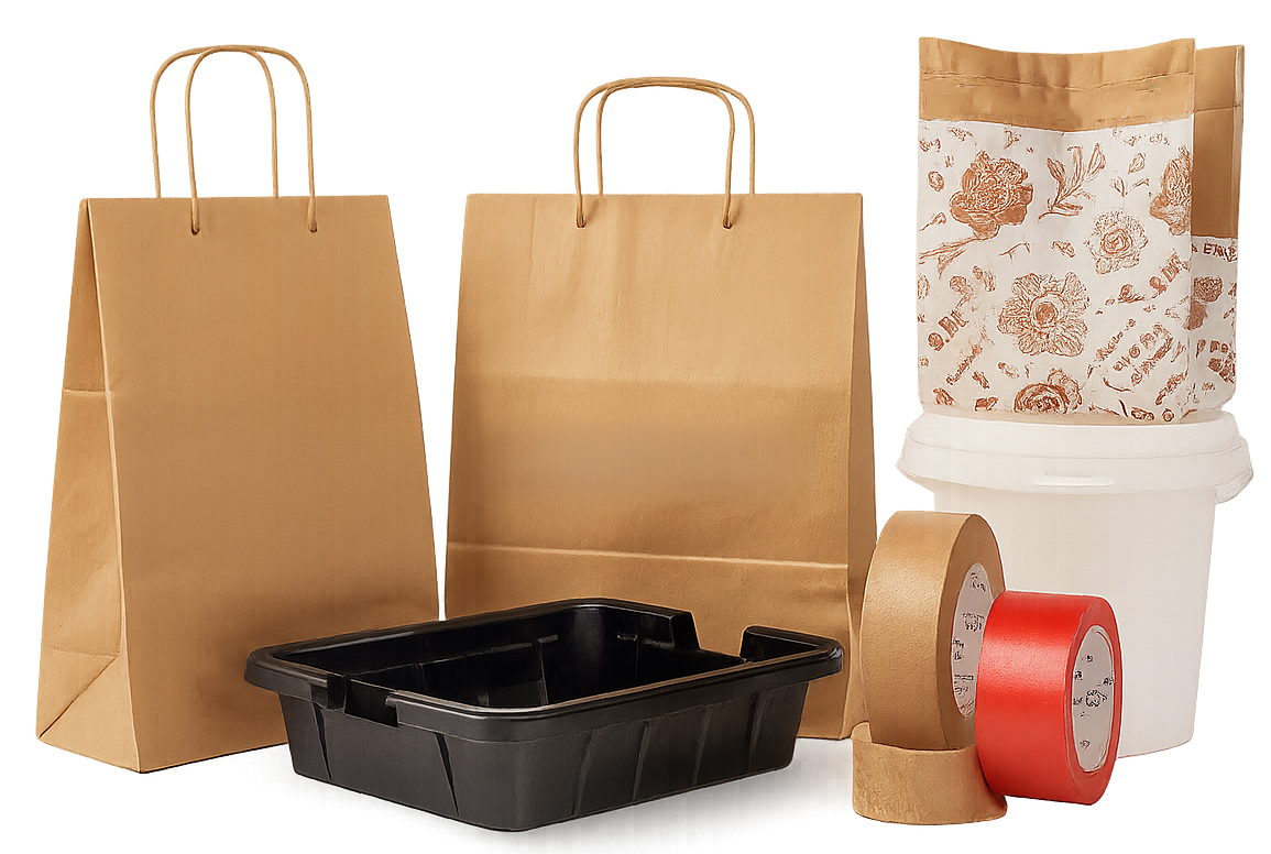 Tragetaschen, Behälter und ergänzende Verpackungslösungen